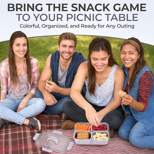 Snackle Box Container with Lid- Travel Charcuterie Box with Handle - Organizer for Candy, Fruit, Nuts, Veggies, Snacks, Beach Essentials, Portable Lunch Box (Grey, Small) - Image 4