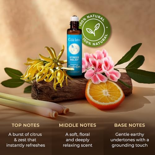 Gya Labs Stress Relief Essential Oil Roll on - Relaxing Gifts for Women & Men, 100% Pure Natural Essential Oil Roller, Blend with Ylang Ylang, Orange, Geranium & Lemongrass, Travel Size (0.34 Fl Oz) - Image 3