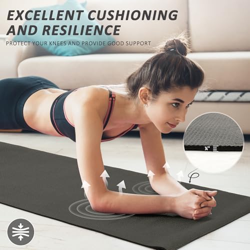 Fitvids All Purpose 1/4-Inch High Density Anti-Tear Exercise Yoga Mat with Carrying Strap and Yoga Blocks, Black - Image 3