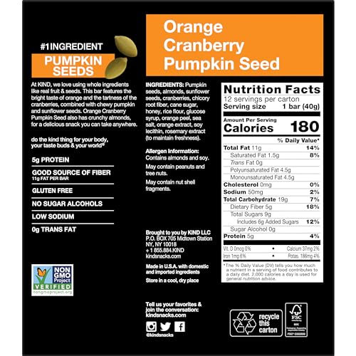 KIND Seeds Fruit & Nuts Snack Bar, Orange Cranberry | 5g Protein, High Fiber, Gluten Free Bars, 1.4 OZ, 12 Count - Image 2