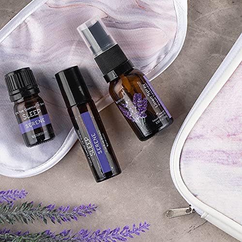 SpaRoom Serene Essential Oil Travel Kit with Eye Mask and Bag; Linen Spray, Essential Oil and Topical Roll-on, Pink Marble - Image 5