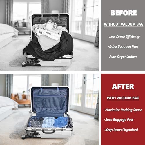 SUOCO Travel Vacuum Bags for Luggage with Portable Electric Pump, 8 Pack Compression Seal Packing Bags for Clothing Suitcase Backpack, Carry on Size Space Saver Clothes Storage Bag - Image 2
