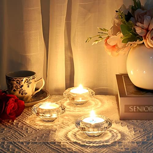OwnMy Set of 3 Crystal Tea Light Holders Round Votive Candle Holders, Clear Crystal Tealight Candle Holders Crystal Diamond Shaped Candle Stands Modern Candle Centerpiece for Living Room Table Decor - Image 2
