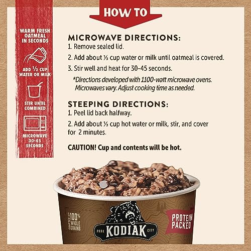 Kodiak Cakes Instant Protein Chocolate Chip Oatmeal in a Cup, 2.12oz (Pack of 12) - Image 7
