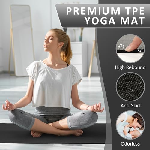 Fitvids All Purpose 1/4-Inch High Density Anti-Tear Exercise Yoga Mat with Carrying Strap and Yoga Blocks, Black - Image 4