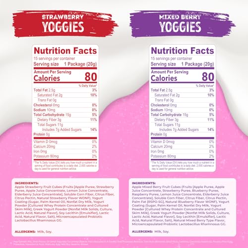 Nature's Garden Probiotic Yoggies Multi Pack, 21oz (Strawberry Yoggies 15x0.7 oz +Mixed Berry Yoggies 15x0.7 oz), Strawberry and Mixed Berry Yogurt Covered Snack, High Fiber, Real Fruit Pieces, No Artificial Flavors or Colors, Snack for Adults - Image 4