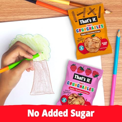 That’s it. Fruit Crunchables Apple + Strawberry Crisps, 15-Pack – 100% Real Fruit Snacks for Kids, Plant-Based, Non-GMO, Gluten-Free, No Sugar Added, Allergen-Free, Healthy Lunchbox Snack - Image 4