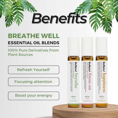 Benatu Essential Oil Blends Set (Breathe, Focus on, Happiness), Natural Aromatherapy Roll On for Massage, Body Skin Care, Home - Natural Fragrance Gift Roller for Women and Men - Image 3