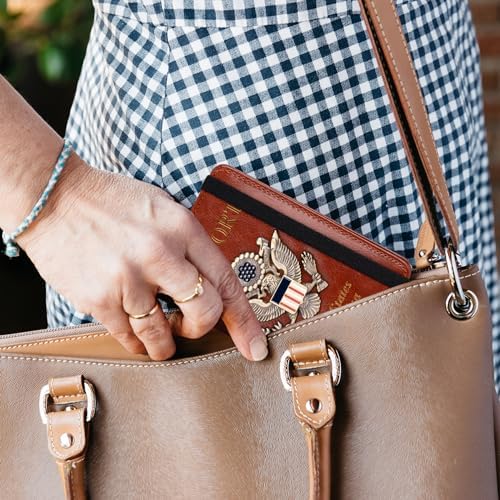 TOURSUIT RFID Blocking Passport Holder for Women Men, Leather Passport Travel Wallet with Metal 3D Metal Badge, Travel Document Holder Cover Accessories (Brown) - Image 6