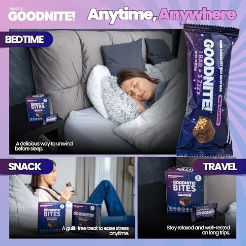 GOODNITE! Sleep Bars – Proprietary Blend with 10mg Melatonin & L-Theanine – Vegan, Gluten-Free, Kosher – Dark Chocolate Protein Snack for Restful Sleep a good night of rest. – 6 Pack - Image 4