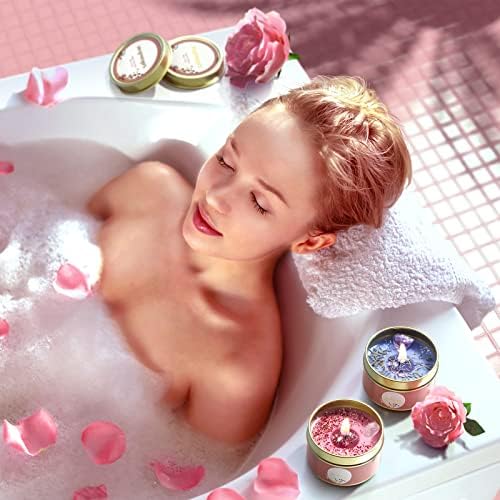 Candles Gift Set for Women Aromatherapy Candles for Home Scented Portable Tin of Soy Candle with Healing Crystals,Rose Quartz & Dry Flowers Home Decorative Candles Gift Set of 2 - Image 4