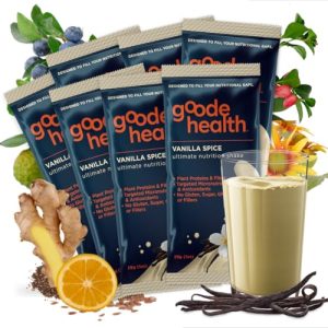 Vanilla Spice Superfood Nutrition Shake - 7 Single-Serve On The Go Travel Packs - 15g Vegan Protein, 5g Fiber, Zero Sugar - Complete Nutrition Blend