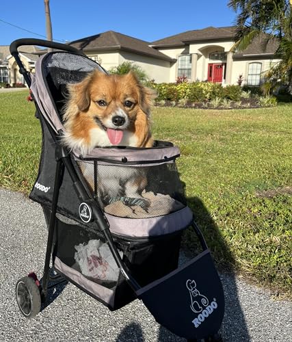 ROODO Escort 3 Wheel Dog Cat Pet Stroller for Small/Medium Dogs Cats Best Lightweight Foldable Portable Compact Jogger All Terrain Travel Pet Gear System Puppy Doggie Bunny Kitty Stroller(Grey) - Image 2