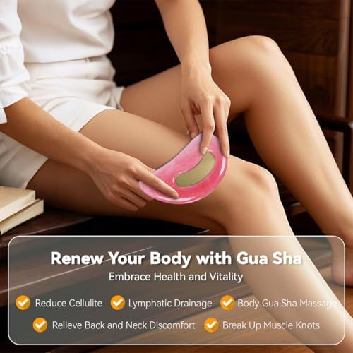 Body Gua Sha Tool Cellulite Guasha Tool for Body Body Massage Tools (Natural Resin) Lymphatic Drainage Tool Guasha Tool for Face，Back, Legs, Women's Body Shaping Tools (Pink) - Image 7