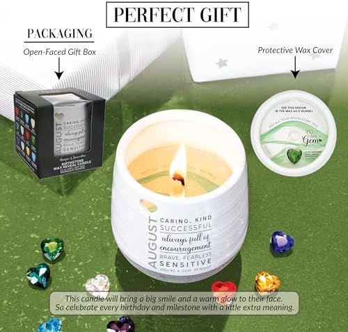Pavilion Gift Company - August 11 oz Wax Reveal Candle, Natural Soy Wax Birthstone Candle, Jasmine Scented, Gemstone Candle with Crystal Inside, Birthday Gifts for Women, 1 Count - Image 3