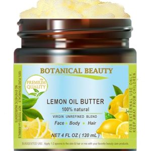 Botanical Beauty LEMON OIL BUTTER 100% Natural Pure VIRGIN UNREFINED RAW Cold Pressed. Lemon essential Oil, Shea Nut Butter Butyrospermum Parkii for Face, Skin, Body, Hair, Nails (4 Fl Oz)