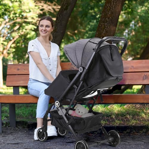 Lightweight Baby Stroller, Compact Travel Stroller with Retractable Foot Cover & Sleep Shade, One Hand Easy Foldable Strollers, Adjustable Reclining Seat for 0-36 Months - Image 7