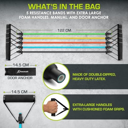 ProsourceFit Single Stackable Resistance Bands with Door Anchor and Exercise Guide, 8-12 LB, Heavy Duty Fitness Tube for Full-Body Exercises and Home Workouts - Image 2