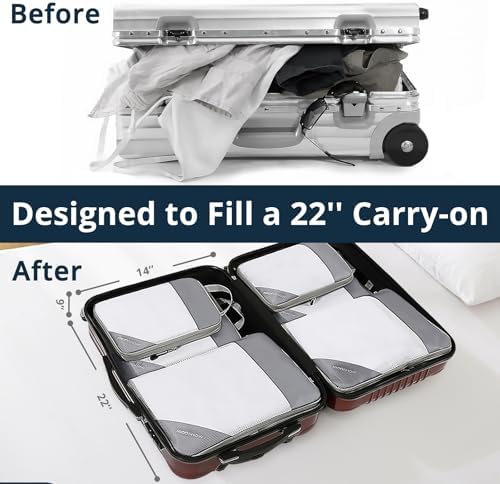 6 Set Compression Packing Cubes for Travel - Compressible, Lightweight, and Space-Saving Packing Cubes, Travel Essentials for Women, Grey - Image 6