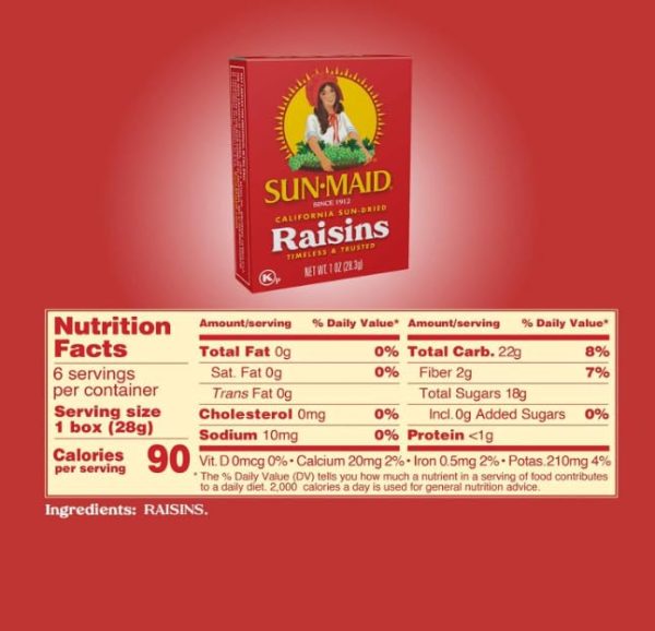 Sun-Maid California Sun-Dried Raisins - (6 Pack) 1 oz Snack-Size Box - Dried Fruit Snack - For Lunches, Back to School Snacks, and Natural Sweeteners - Image 4