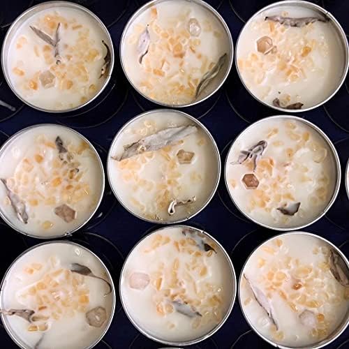 White Sage Smudge Candle with Citrine and Quartz Gemstone Crystals 6.4 oz Made with Natural Soy Wax Scented with Essential and Fragrance Oils (White) - Image 3