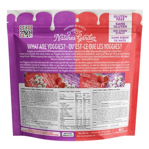 Nature's Garden Probiotic Yoggies Multi Pack, 21oz (Strawberry Yoggies 15x0.7 oz +Mixed Berry Yoggies 15x0.7 oz), Strawberry and Mixed Berry Yogurt Covered Snack, High Fiber, Real Fruit Pieces, No Artificial Flavors or Colors, Snack for Adults - Image 2