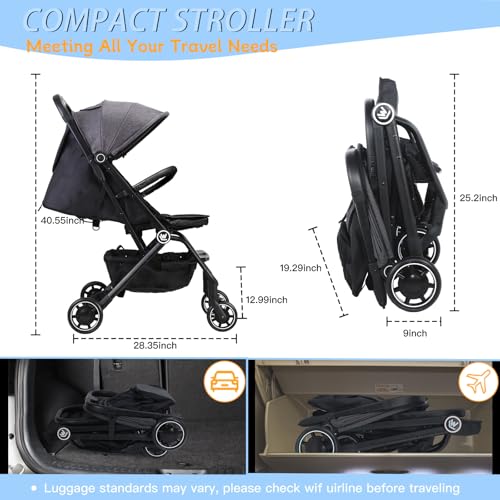 Lightweight Baby Stroller, Compact Travel Stroller with Retractable Foot Cover & Sleep Shade, One Hand Easy Foldable Strollers, Adjustable Reclining Seat for 0-36 Months - Image 3