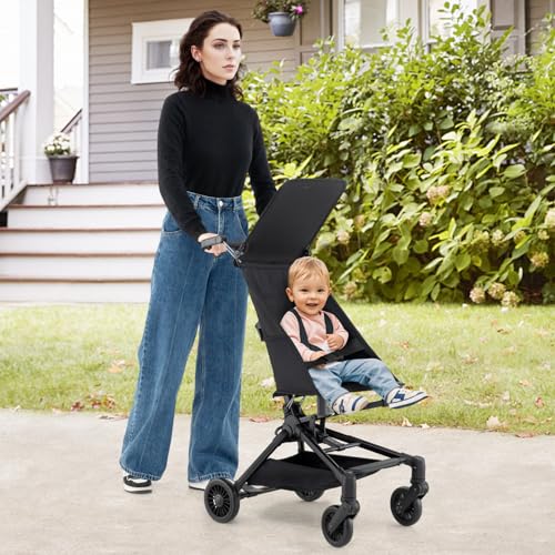 BABY JOY Lightweight Stroller, Compact Travel Stroller for Airplane with Easy One-Hand Fold, Adjustable Canopy, Storage Basket & All-Terrain Wheels for Toddlers 6-36 Months (Black) - Image 9