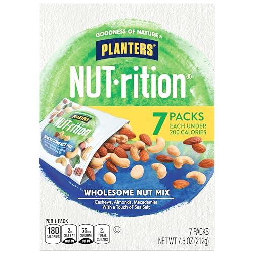PLANTERS NUT-rition Wholesome Nut Mix, 7.5 oz Box (Contains 7 Individual Pouches) - Cashews, Almonds and Macadamias Snack Mix - No Artificial Flavors, No Artificial Colors, No Preservatives - Kosher
