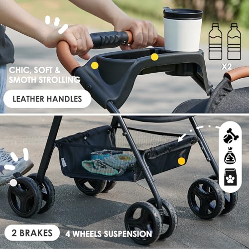 3 in 1 Pet Stroller with Removable Carrier, Folding Stroller for Small/Medium Dogs and Cats, Waterproof, All-Terrain, with Sun Shades, Car Seat - Image 6