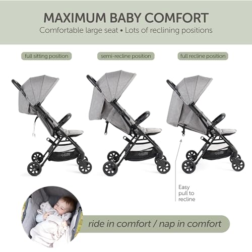Lightweight Travel Stroller for Baby & Toddlers - Easy Fold & Compact Stroller with Canopy, Storage Basket, Multi-Position Recline & Convenient One-Hand Fold (Grey) - Image 7