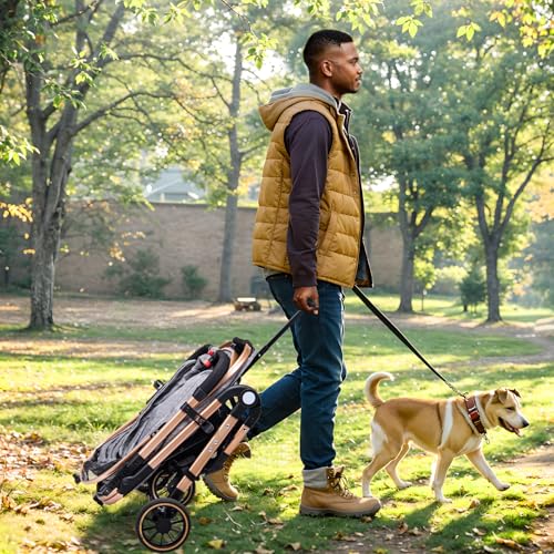Foldable Medium Dog Stroller - 3 in 1 Pet Stroller with Detachable Storage Basket 4 All-Terrain Rubber Wheels Pull Rod Durable Travel Carrier for Max 33 lbs Medium Dogs 2 Small Cats (Grey) - Image 3