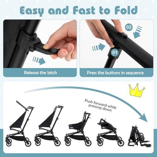 BABY JOY Lightweight Stroller, Compact Travel Stroller for Airplane with Easy One-Hand Fold, Adjustable Canopy, Storage Basket & All-Terrain Wheels for Toddlers 6-36 Months (Black) - Image 6