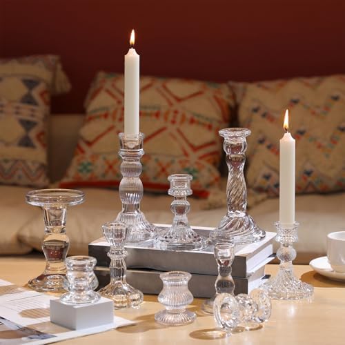 Mumufy 10 Pcs Glass Crystal Taper Candle Holders Clear Glass Candlestick Holder Fit 0.8 Inch Candles Crystal Decorative Candle Stand Centerpiece Table Wedding Dining Party (Classic,Clear) - Image 5