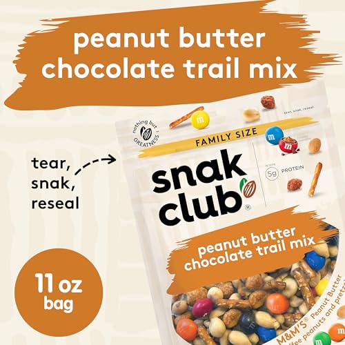 Snak Club Peanut Butter Chocolate Trail Mix with Peanuts, Peanut Butter M&M’S, Toffee Peanuts, and Pretzels, 11 oz Resealable Bag - Image 3