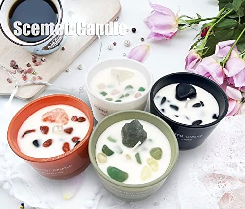 Healing Crystal Candles Chakra Jar Candle Soy Candle Gifts for Women Scented Candle Set 2 Pack Green and Orange - Image 7