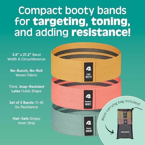 Retrospec Engage Booty Bands Resistance Band Set for Working Out & Exercise - Lightweight & Portable for Men & Women - Image 2
