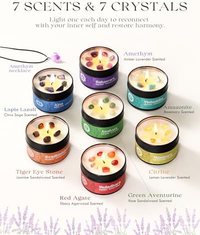 AOOVOO Chakra Candles with Healing Crystals - 7 Chakra Candle Set, Spiritual Gifts for Women, Aromatherapy Candle, Soy Candles Set for Medition - Image 2