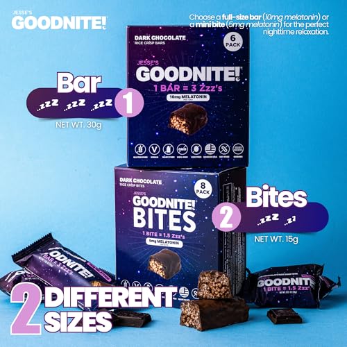 GOODNITE! Sleep Bars – Proprietary Blend with 10mg Melatonin & L-Theanine – Vegan, Gluten-Free, Kosher – Dark Chocolate Protein Snack for Restful Sleep a good night of rest. – 6 Pack - Image 6