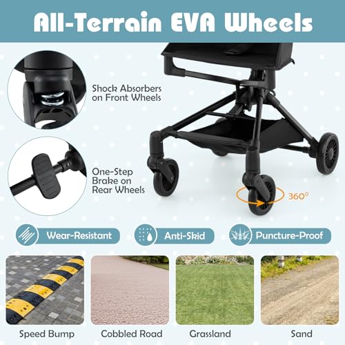 BABY JOY Lightweight Stroller, Compact Travel Stroller for Airplane with Easy One-Hand Fold, Adjustable Canopy, Storage Basket & All-Terrain Wheels for Toddlers 6-36 Months (Black) - Image 5