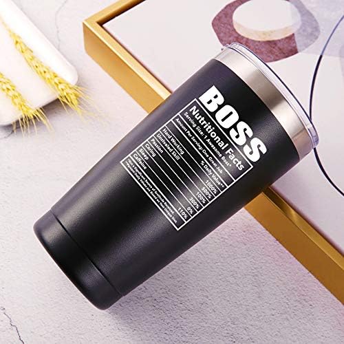 AMZUShome Boss Nutritional Facts Travel Mug Tumbler.Funny Boss Day Gifts Office Gifts.Moving Appreciation Retirement Birthday Christmas Gifts For Men Women Boss Boss Lady From Employees(20oz Black) - Image 3