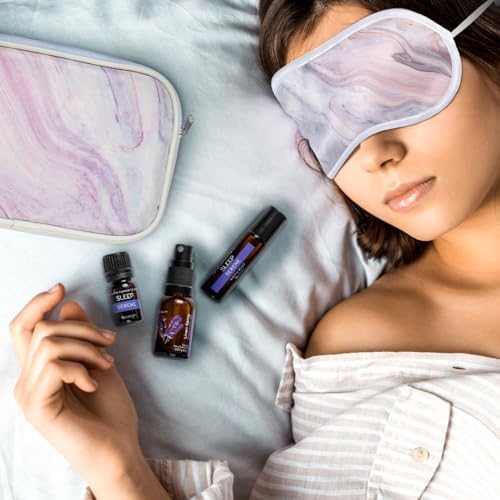 SpaRoom Serene Essential Oil Travel Kit with Eye Mask and Bag; Linen Spray, Essential Oil and Topical Roll-on, Pink Marble - Image 4