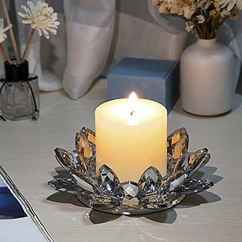 OwnMy Crystal Lotus Flower Candle Holder for Pillar Candle up to 3", Decorative Glass Lotus Petal Votive Candle Holder Tea Light Holder Candle Stand Candle Lamps for Home Decor Wedding Party (Clear) - Image 7