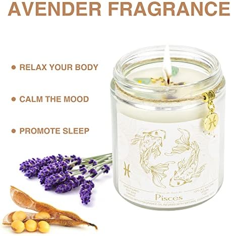 Pisces Zodiac Sign Candles Gift, Zodiac Sign Crystals Candles Jar,Astrology Lavender Scented Soy Stones Candles Best Friends Gifts for Women Men Sister Brother Funny Birthday Gift - Image 4