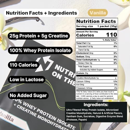 Travel Whey Protein Isolate Packets – Single-Serve Protein Powder – 25g Protein + 5g Creatine – Vanilla (15-Pack) - Image 4