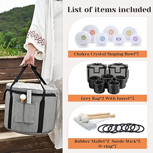 432HZ 7-12 Inch Chakra Symbol Design Frosted Quartz Crystal Singing Bowl with 2 PCS Travel Carry Case Bag for Sound Healing - Image 6