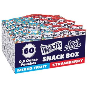 Welch's Fruit Snacks, Mixed Fruit & Strawberry Snack Box, Gluten Free, 0.8oz Snack Packs (Pack of 60)