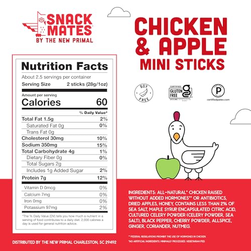 The New Primal Snack Mates, Chicken and Apple Stick - All Natural Chicken, High Protein and Low Sugar Kids Snack, Certified Paleo, Gluten Free, Lunchbox Friendly - 1 Count (Pack of 5) - Image 2