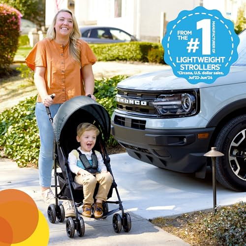Bright Starts Ford Bronco HighGear Stroller, Lightweight Foldable Stroller with Sport Details, Large Storage Basket, Anti-Shock & Lockable Wheels, Unisex Area 51 Blue/Green - Image 2