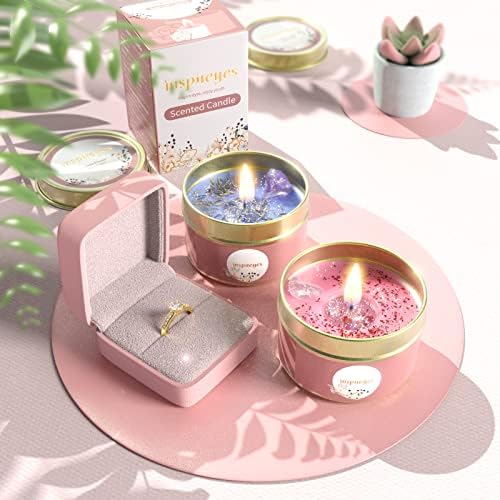Candles Gift Set for Women Aromatherapy Candles for Home Scented Portable Tin of Soy Candle with Healing Crystals,Rose Quartz & Dry Flowers Home Decorative Candles Gift Set of 2 - Image 3